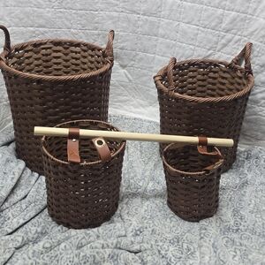 Rustic Brown Woven Basket Set with Handles